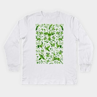 Mexican Otomí Design in Green Kids Long Sleeve T-Shirt